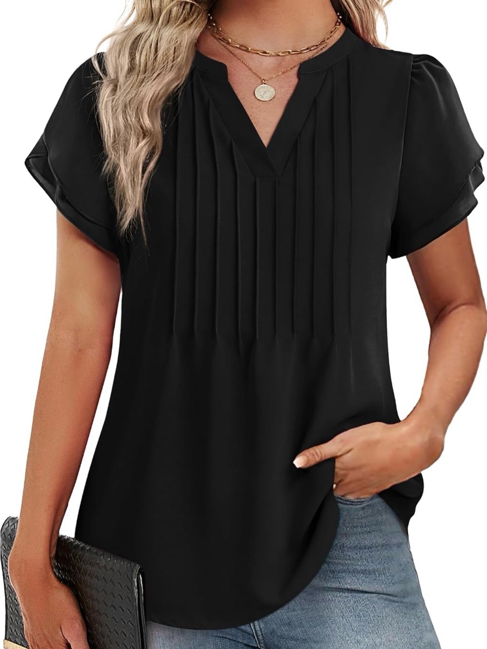 BNWT sz L women black blouse short sleeve
